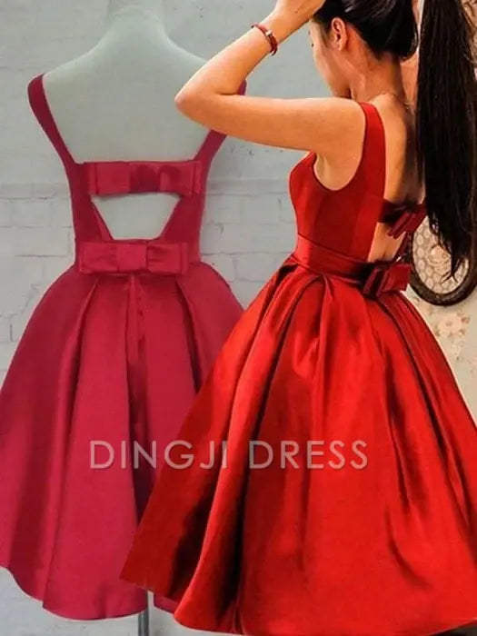 DingJiDress Short Prom Dress Elegant A-Line Satin Scoop Sleeveless Party Dress With Belt Best Selling Homecoming Dress
