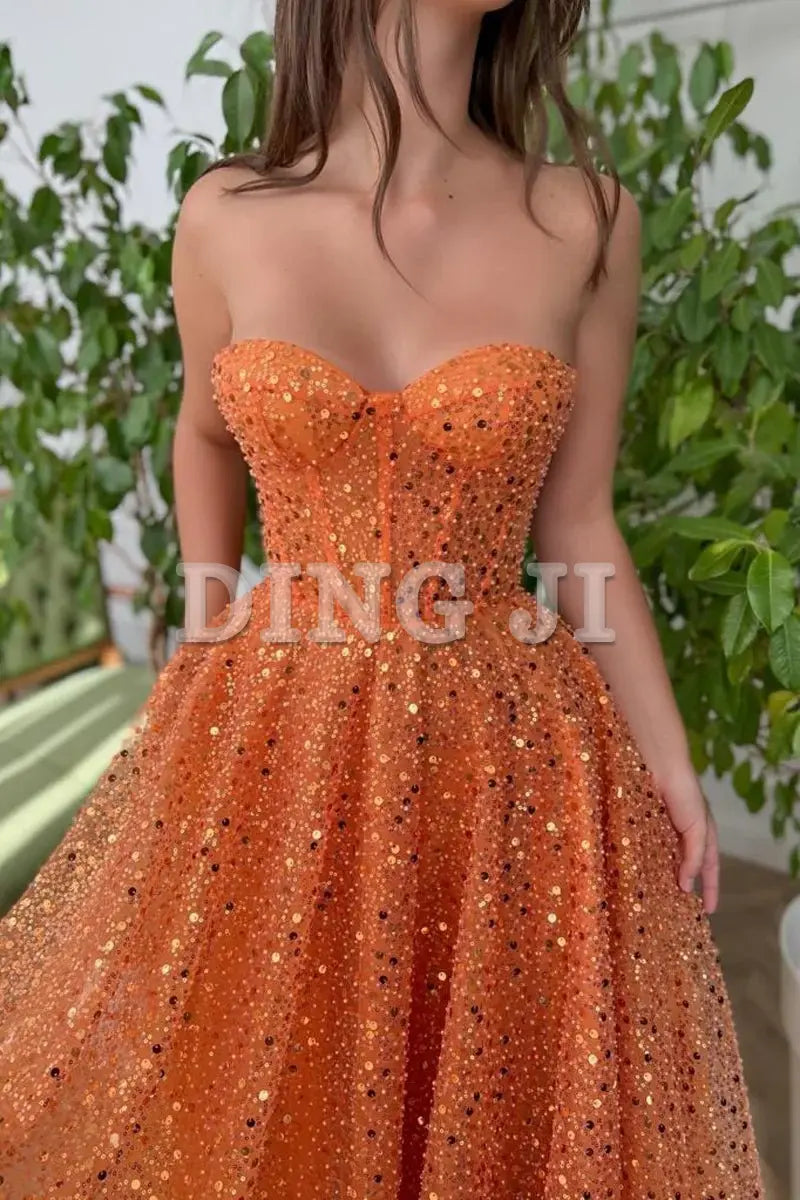 DingJiDress Sequin Evening Dress A-Line Prom Dresses Sparkle Shine Dress Cocktail Party Floor Length Sleeveless Sweetheart Formal Wear Dresses Wedding Guest Dresses