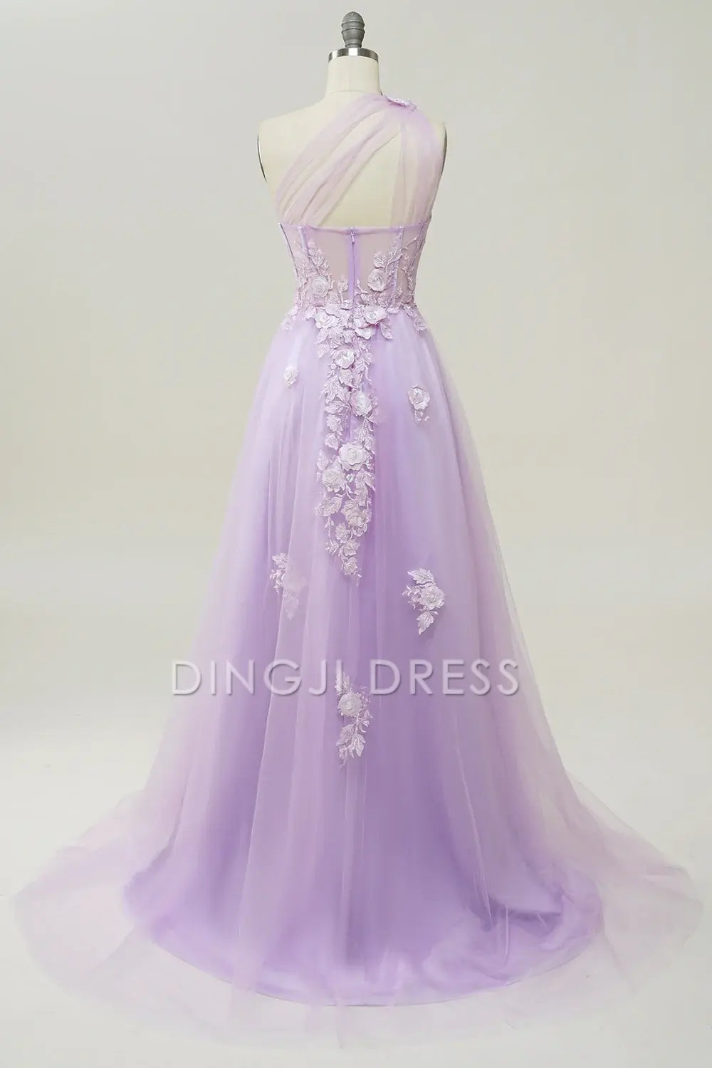 DingJiDress High Quality Dress Exquisite A Line One Shoulder With Romantic Appliques Long Prom Dress
