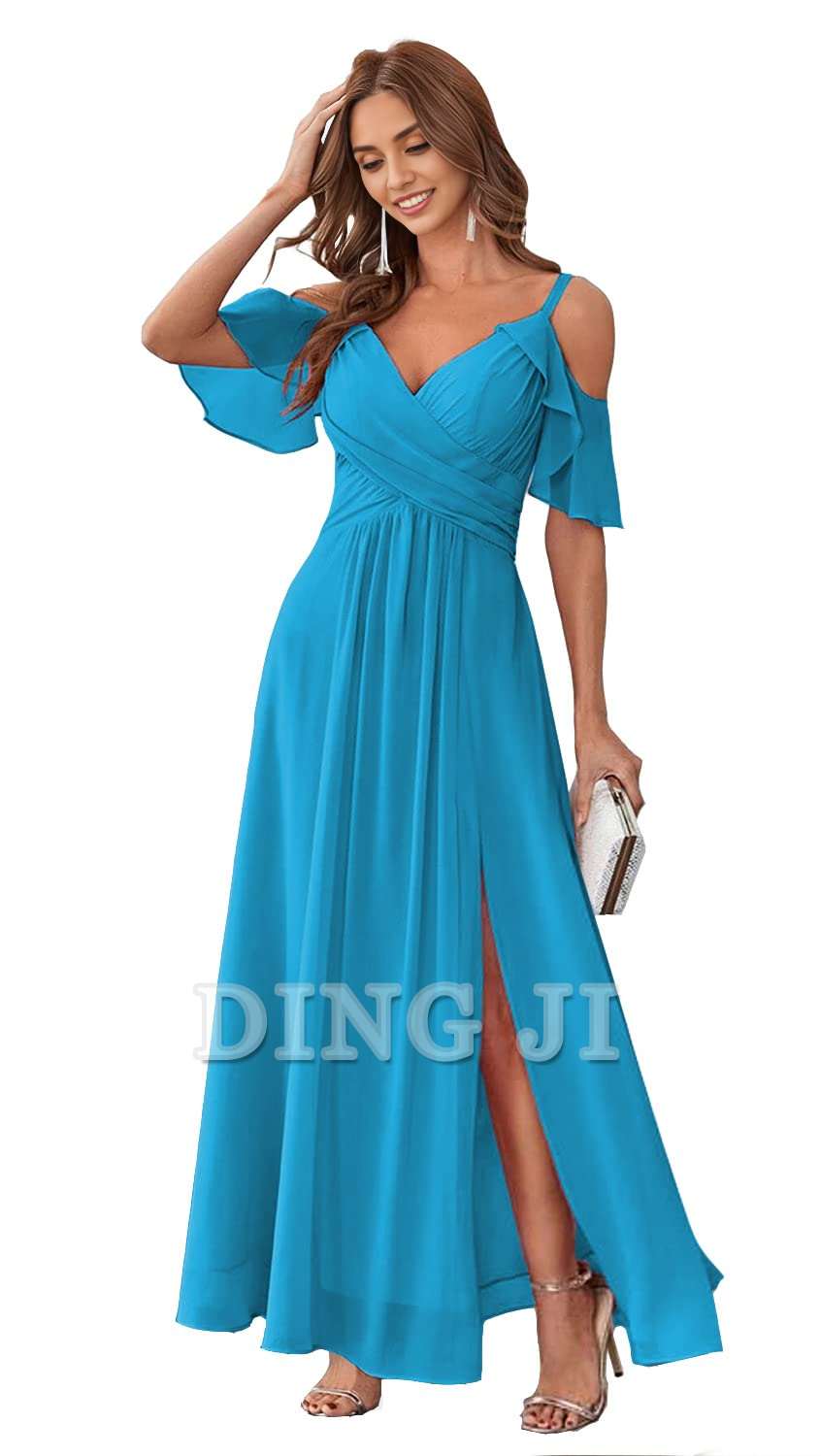 DingJiDress Bridesmaid Dresses Sweetheart Off Shoulder Chiffon Side Fork Elegant Long Formal Wear Dresses