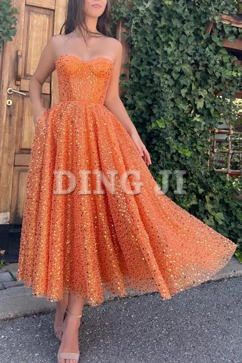 DingJiDress Sequin Evening Dress A-Line Prom Dresses Sparkle Shine Dress Cocktail Party Floor Length Sleeveless Sweetheart Formal Wear Dresses Wedding Guest Dresses
