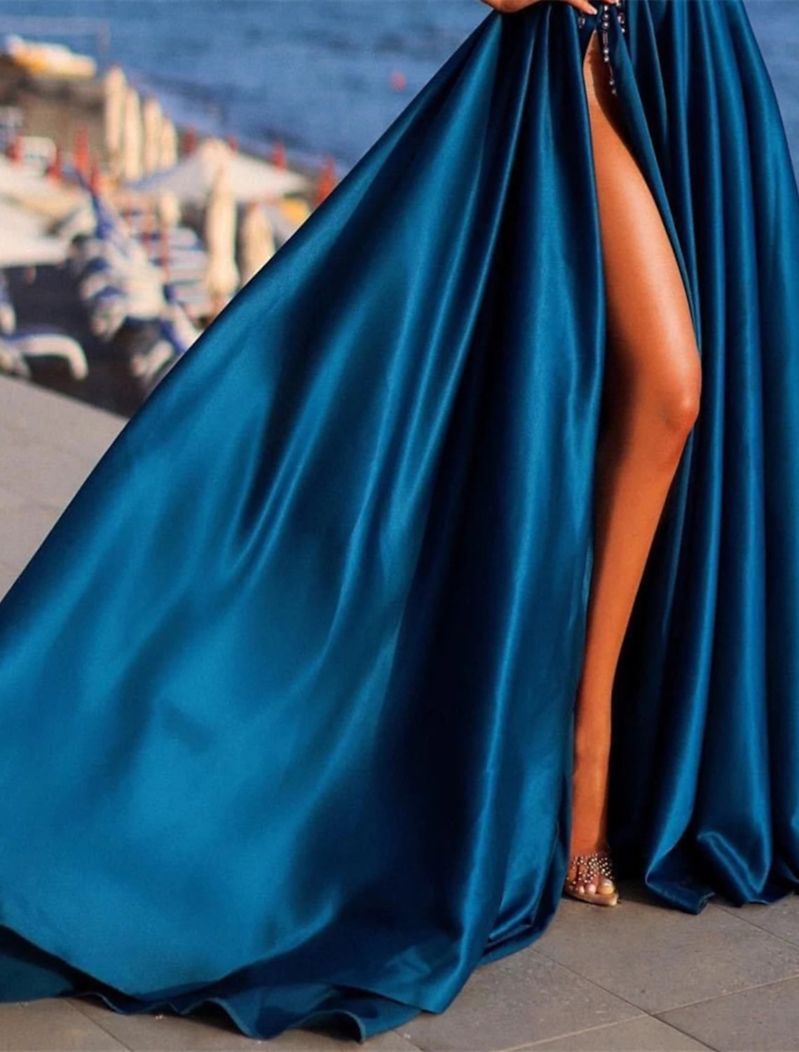 A-Line Evening Gown Sexy Dress Formal Wedding Guest Court Train Sleeveless One Shoulder Charmeuse with Rhinestone