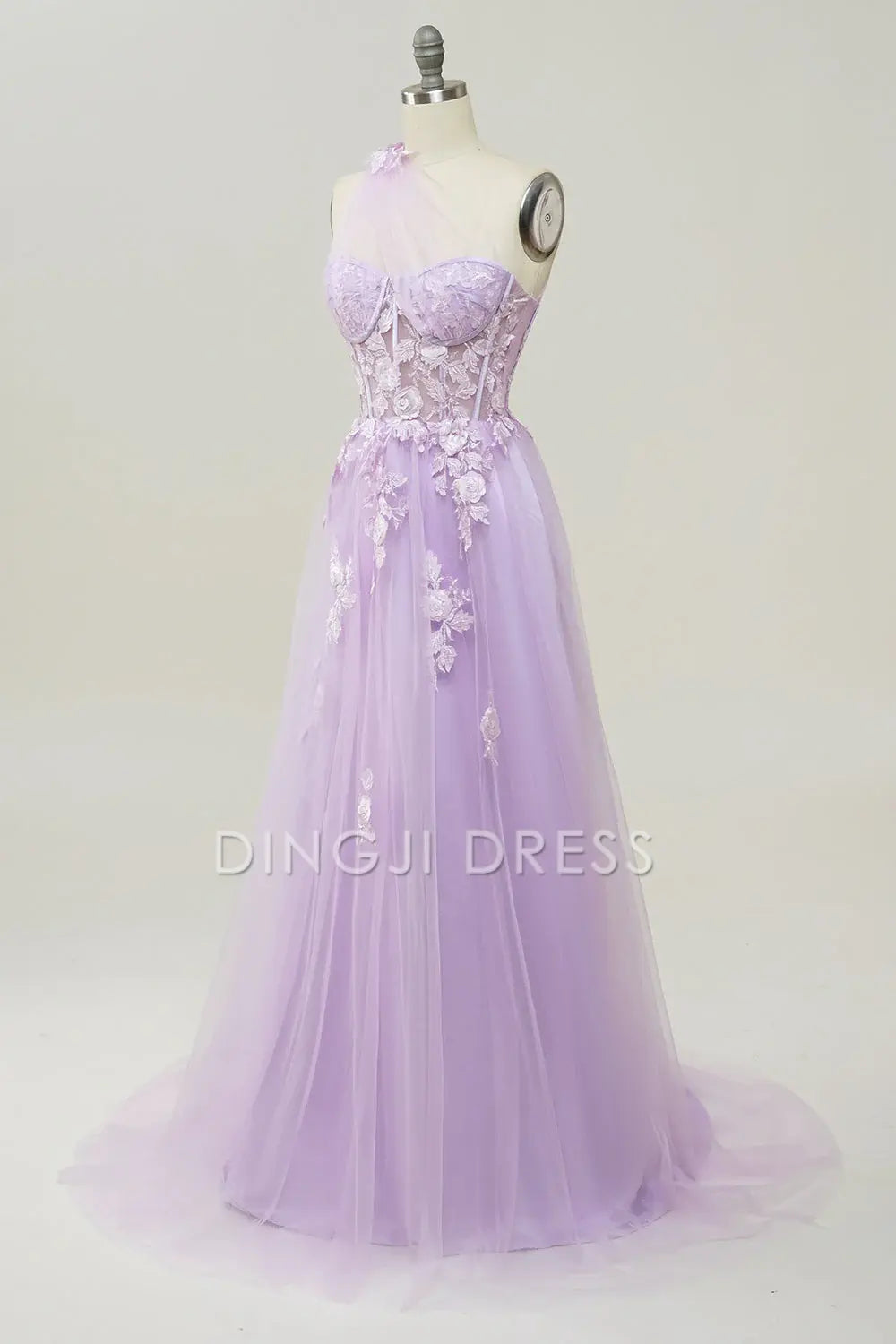 DingJiDress High Quality Dress Exquisite A Line One Shoulder With Romantic Appliques Long Prom Dress