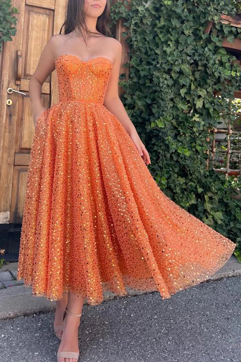 DingJiDress Sequin Evening Dress A-Line Prom Dresses Sparkle Shine Dress Cocktail Party Floor Length Sleeveless Sweetheart Formal Wear Dresses Wedding Guest Dresses