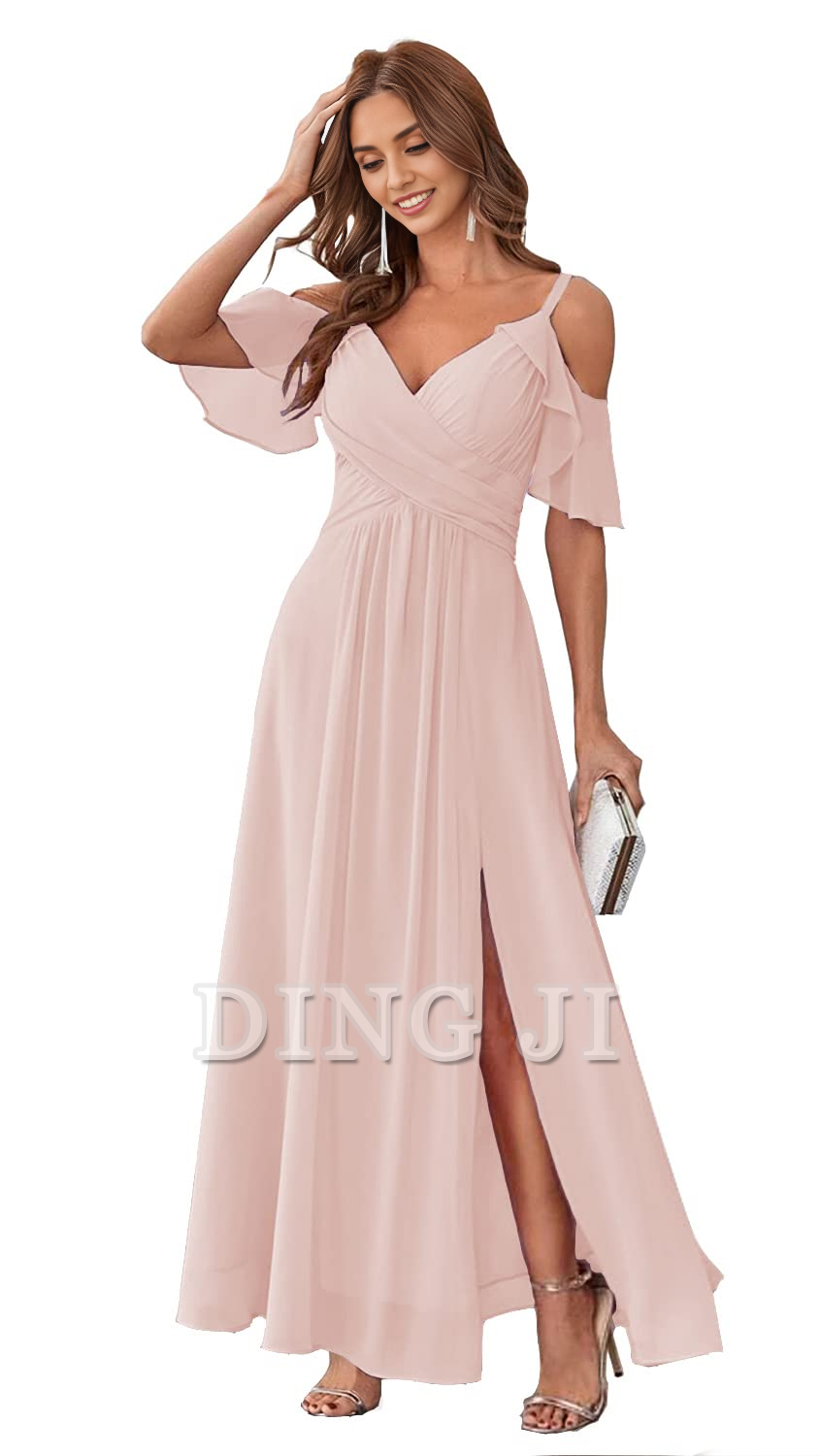 DingJiDress Bridesmaid Dresses Sweetheart Off Shoulder Chiffon Side Fork Elegant Long Formal Wear Dresses