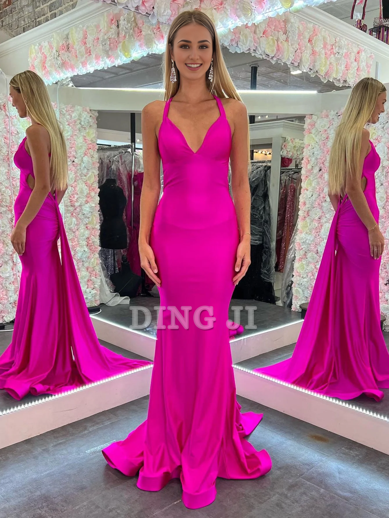 DingJiDress Evening Dress V Neck Mermaid Cultivate oneself Backless Satin Long Prom Dress Personality Formal Women's Dresses Wedding Guest Dresses