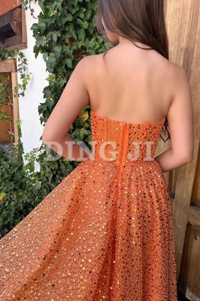 DingJiDress Sequin Evening Dress A-Line Prom Dresses Sparkle Shine Dress Cocktail Party Floor Length Sleeveless Sweetheart Formal Wear Dresses Wedding Guest Dresses
