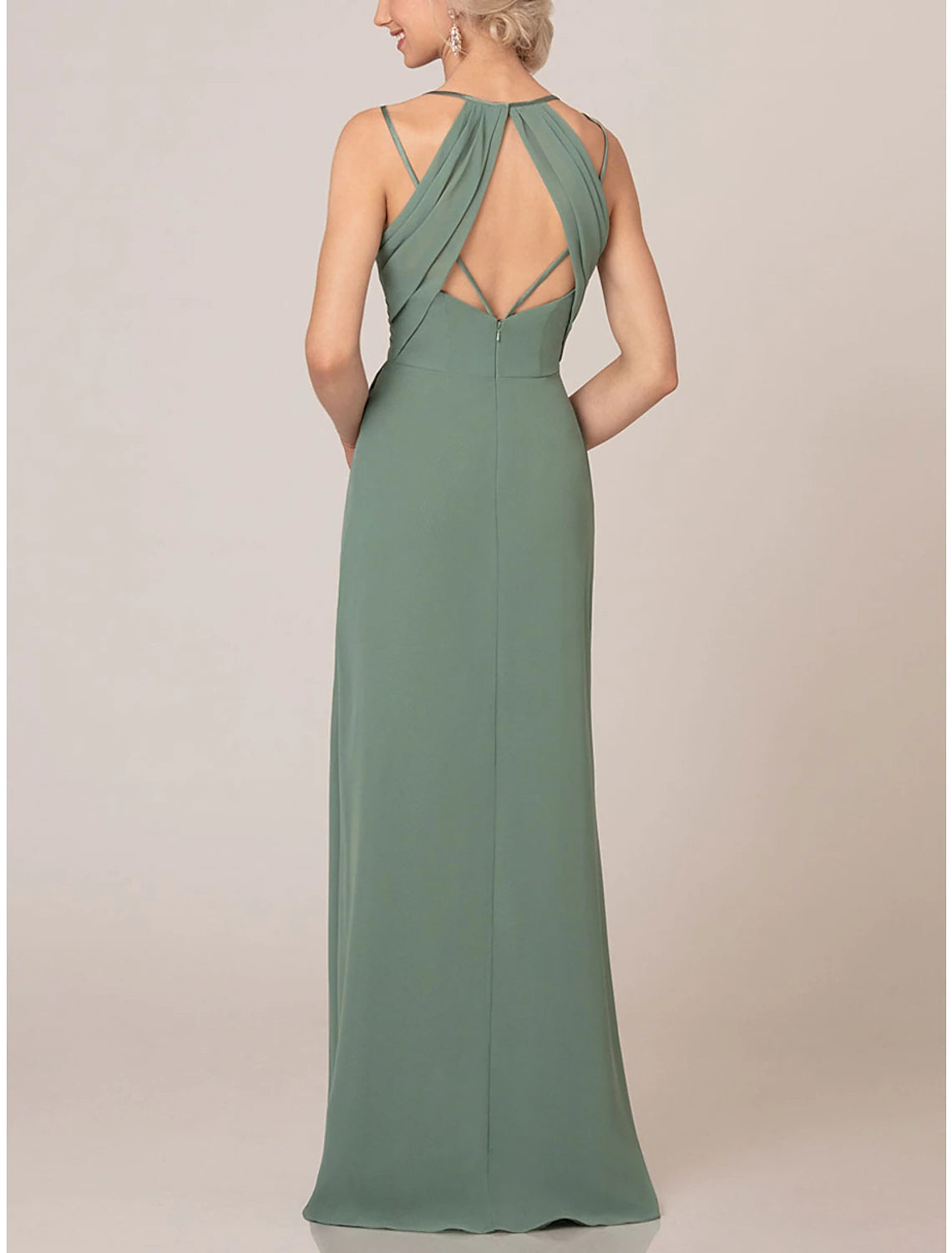 A-Line Bridesmaid Dress Straps / Spaghetti Strap / V Neck Sleeveless Elegant Floor Length Chiffon / Shantung / Imitated Silk with Pleats / Draping / Ruching