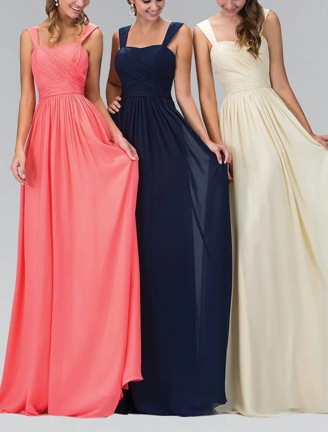 A-Line Bridesmaid Dress Spaghetti Strap Sleeveless Elegant Floor Length Chiffon with Ruching