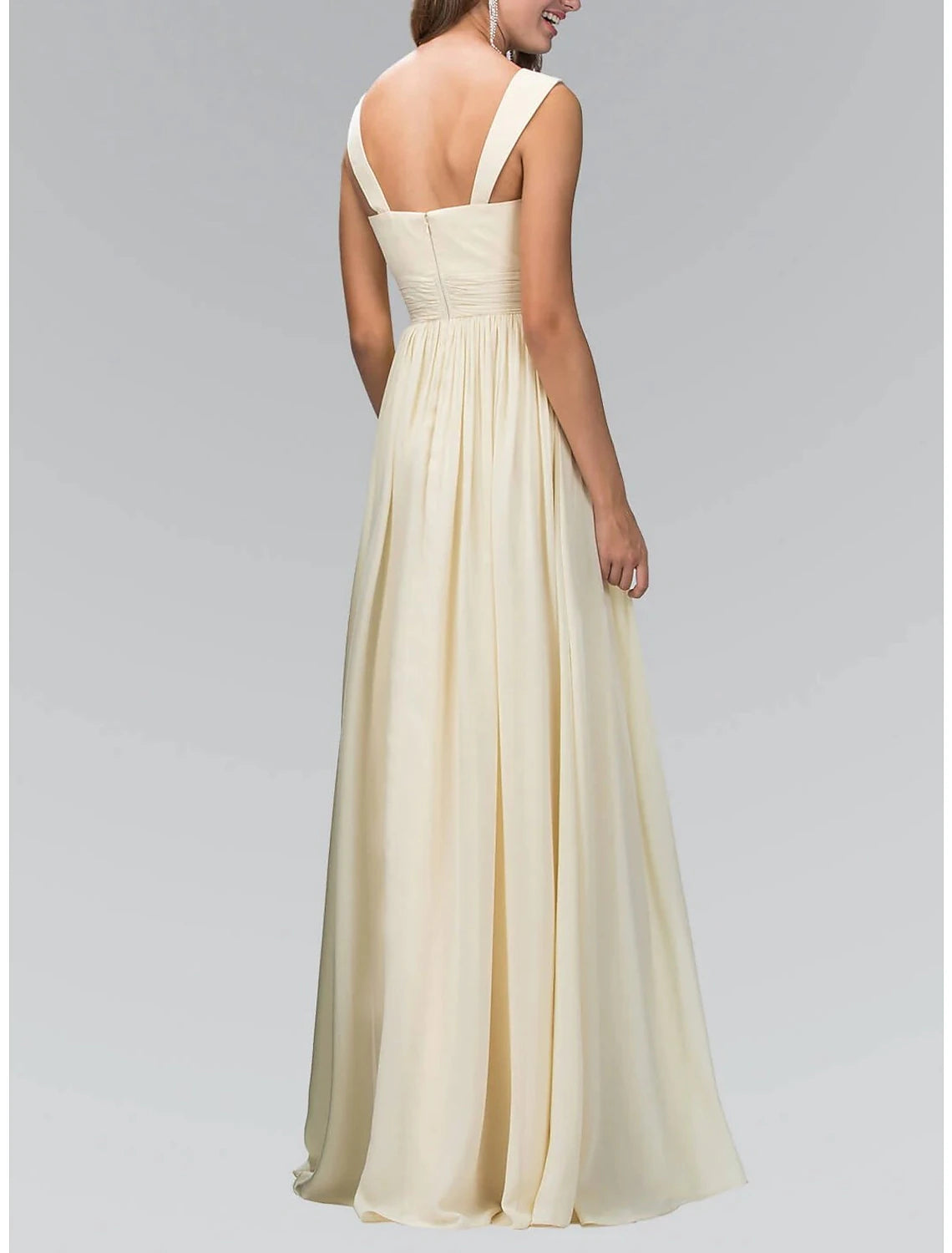A-Line Bridesmaid Dress Spaghetti Strap Sleeveless Elegant Floor Length Chiffon with Ruching