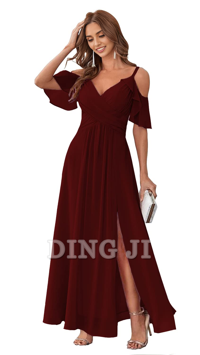DingJiDress Bridesmaid Dresses Sweetheart Off Shoulder Chiffon Side Fork Elegant Long Formal Wear Dresses