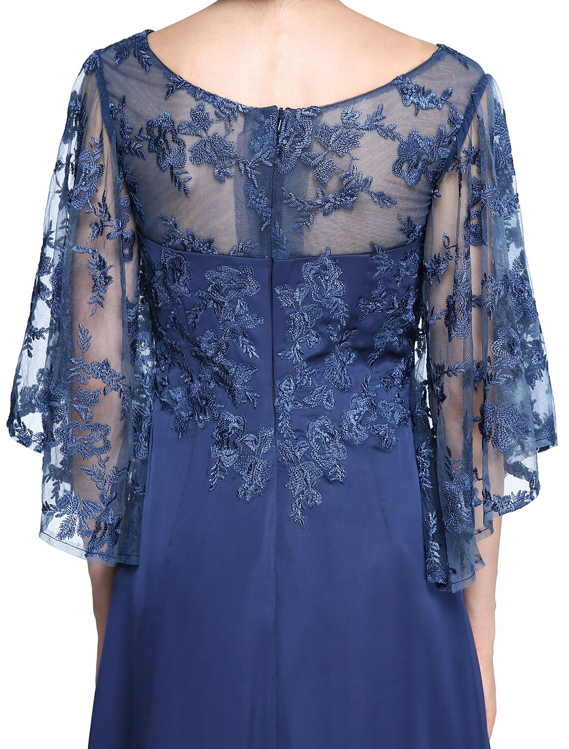 Mother of the Bride Dress Elegant Neck Ankle Length Chiffon Lace Half Sleeve with Lace