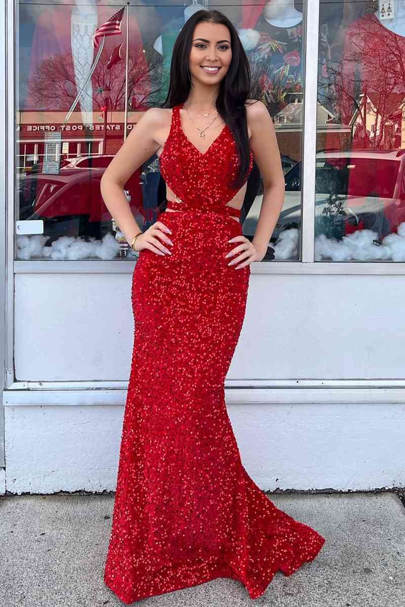 DingJiDress Sparkle Evening Dress V Neck Mermaid Cultivate oneself Sequins Backless Long Prom Dress Sparkle Formal Wear Dresses Wedding Guest Dresses