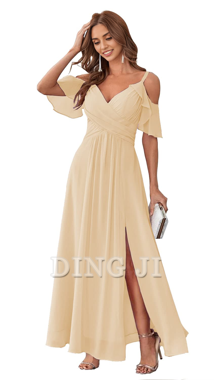 DingJiDress Bridesmaid Dresses Sweetheart Off Shoulder Chiffon Side Fork Elegant Long Formal Wear Dresses