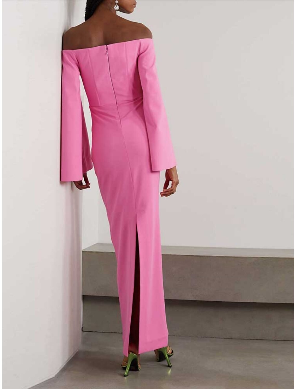 DingJiDress Sheath / Column Evening Gown Elegant Dress Formal Ankle Length Long Sleeve Scoop Neck Stretch Fabric with Ruched