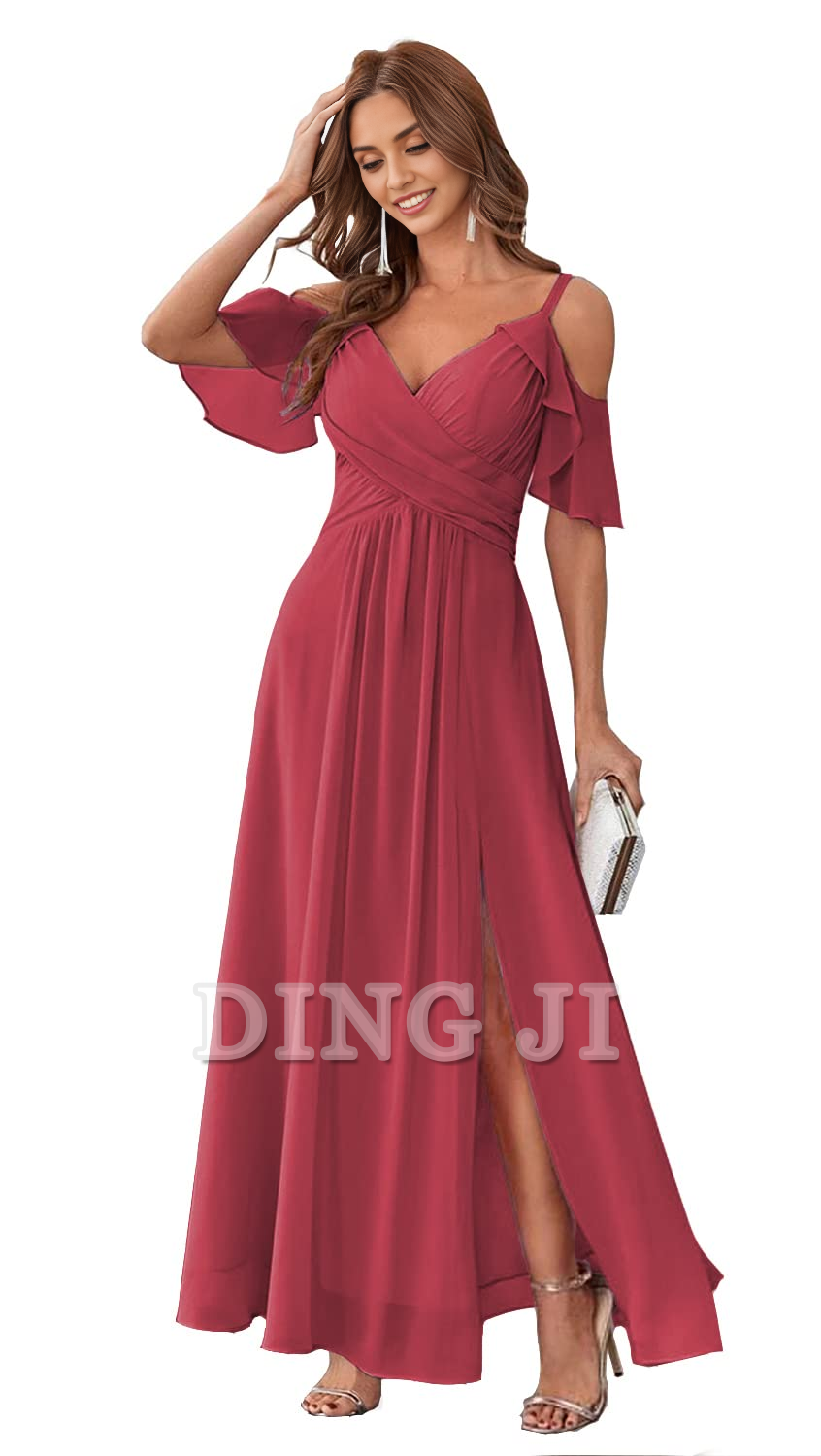 DingJiDress Bridesmaid Dresses Sweetheart Off Shoulder Chiffon Side Fork Elegant Long Formal Wear Dresses
