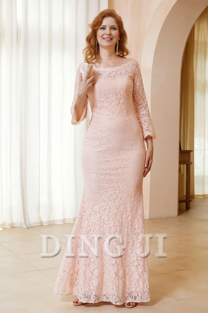 DingJiDress Mother of the Bride Dresses Scoop Neck Lace Sheath Long Mermaid Dress Exquisite Elegant Dresses Wedding Guests Dresses