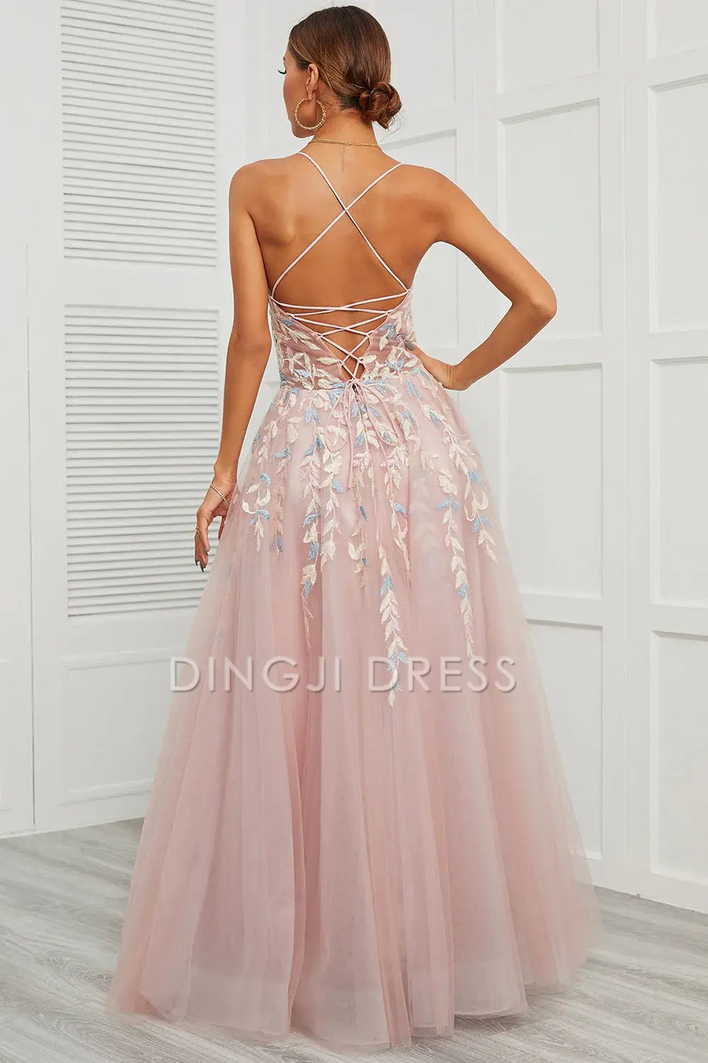 DingJiDress High Quality Dress Evening Dress Exquisite A Line Spaghetti Straps Backless Tulle Fantastic Long Prom Dress