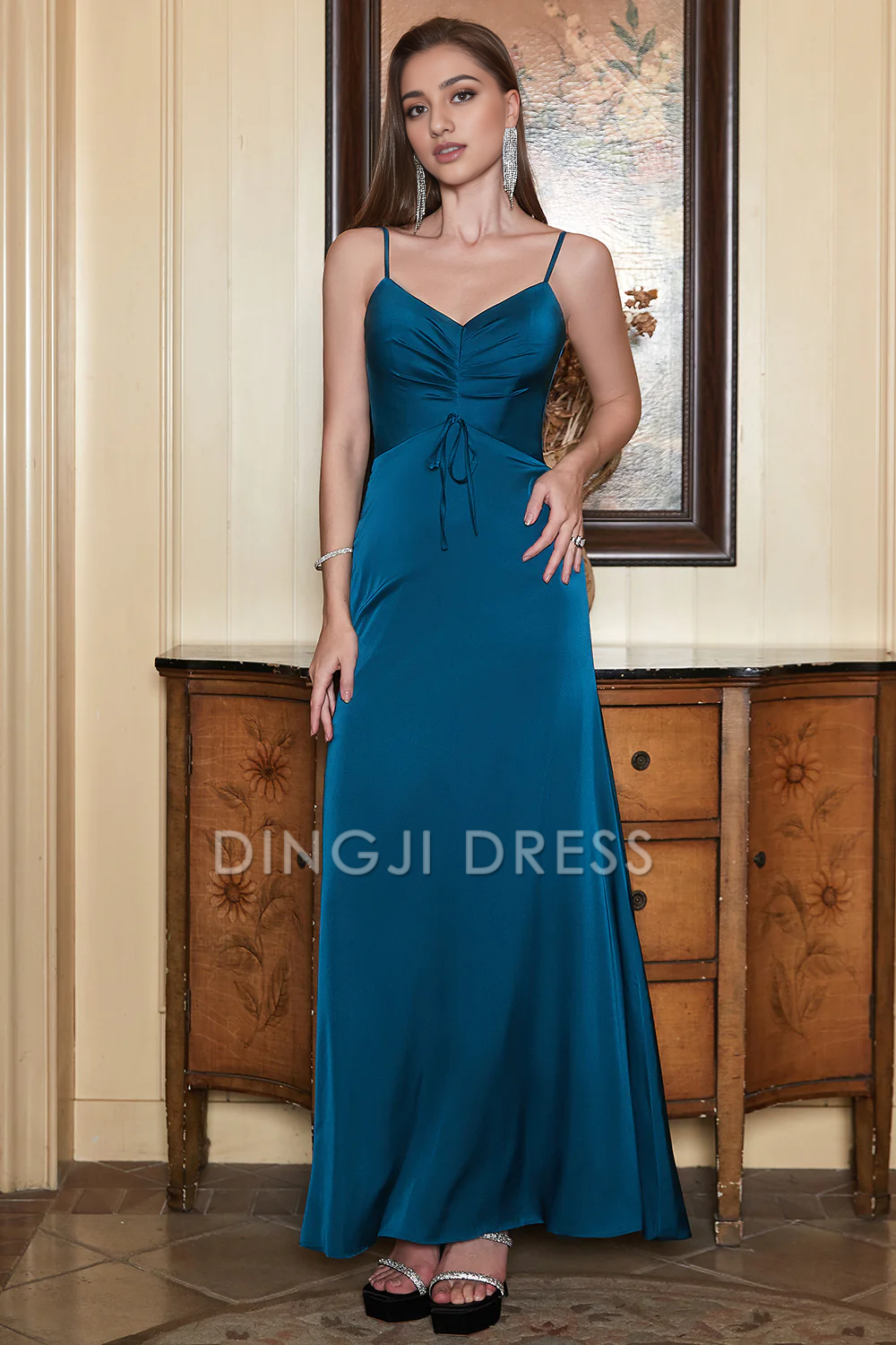 DingJiDress High Quality Dress Simple Sheath V Neck Spaghetti Straps Long Prom Dress