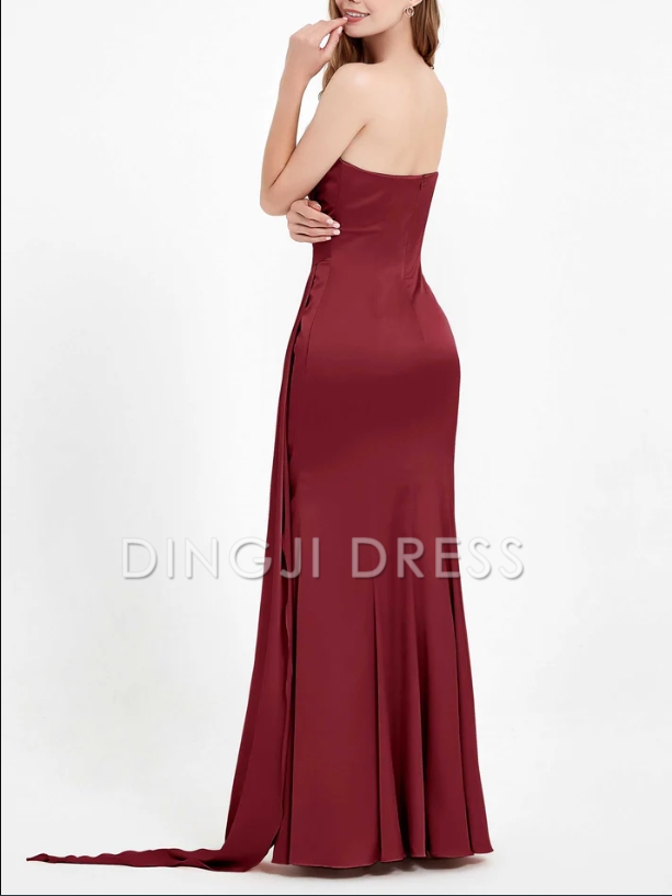 DingJiDress Evening Dress Exquisite Sheath One Shoulder Sleeveless Pleated Luxe Long Satin Floor-Length Elegant Formal Dress
