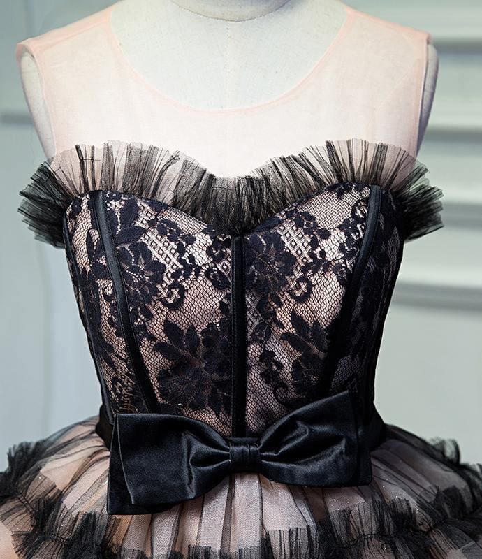 DingJiDress Short Prom Dress A Line Sheer Round Neck Tulle Bowknot Pretty Short Formal Dress Homecoming Dress