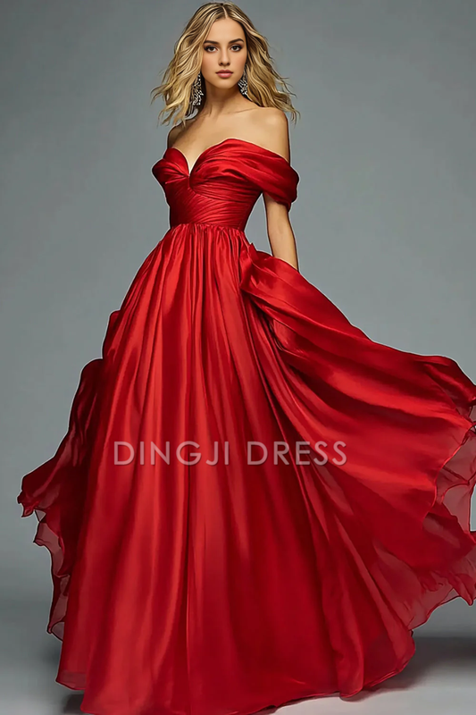 DingJiDress High Quality Dress Satin A Line Sweetheart Off The Shoulder Ruched Exquisite Long Prom Dress