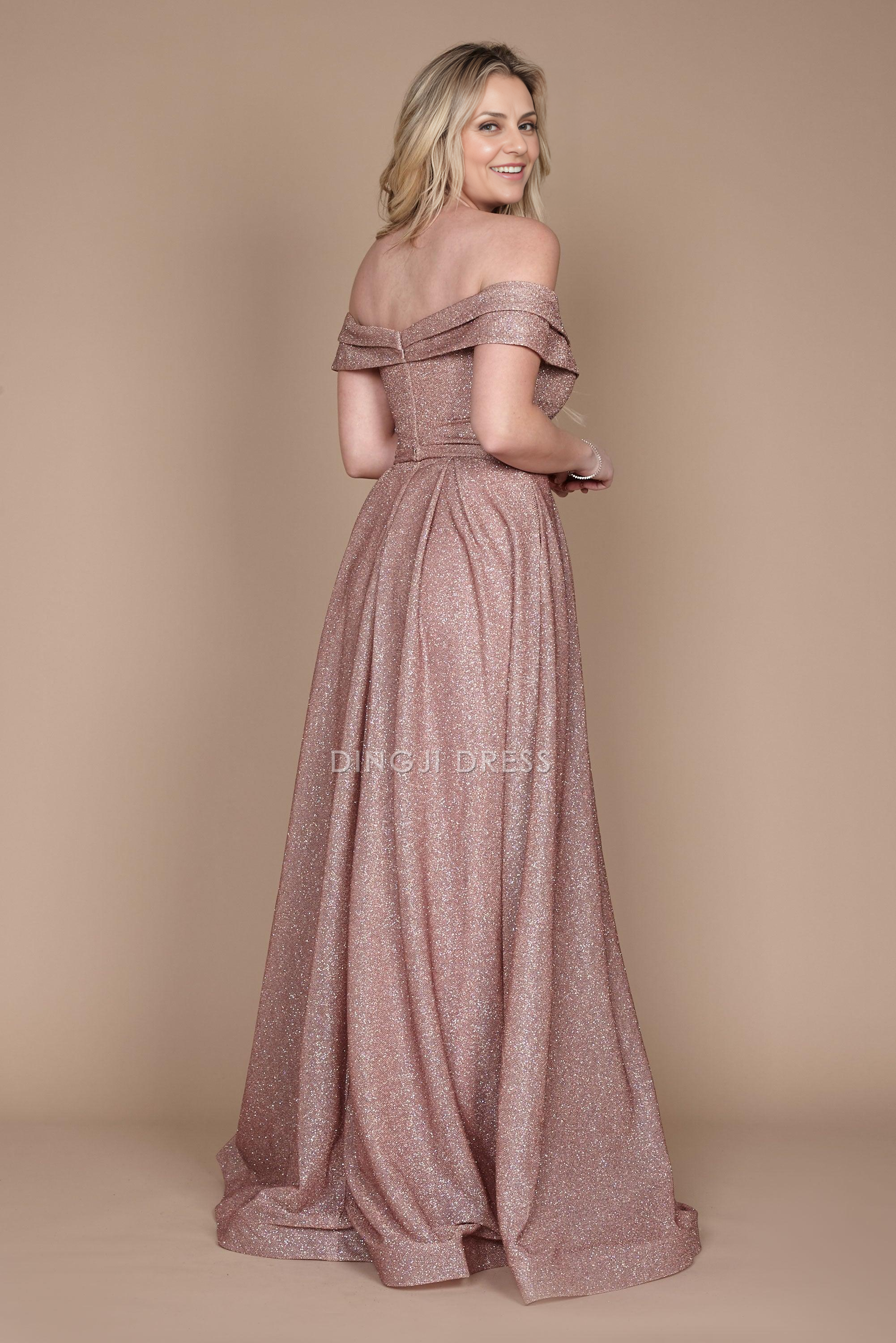 DingJiDress Evening Dress Elegant Off Shoulder Sweetheart Neckline High Front Slit Glitter Long Mother Of The Bride Dress