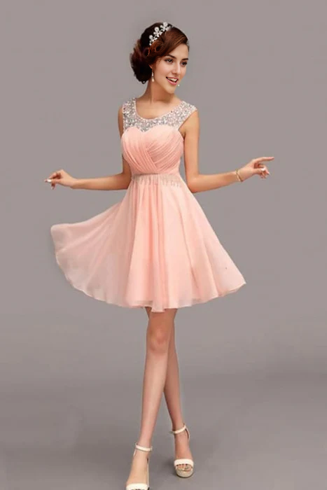 DingJiDress Short Prom Dress A-Line Sleeveless Pleated Beadwork Elegant Chiffon Best Selling Homecoming Dress