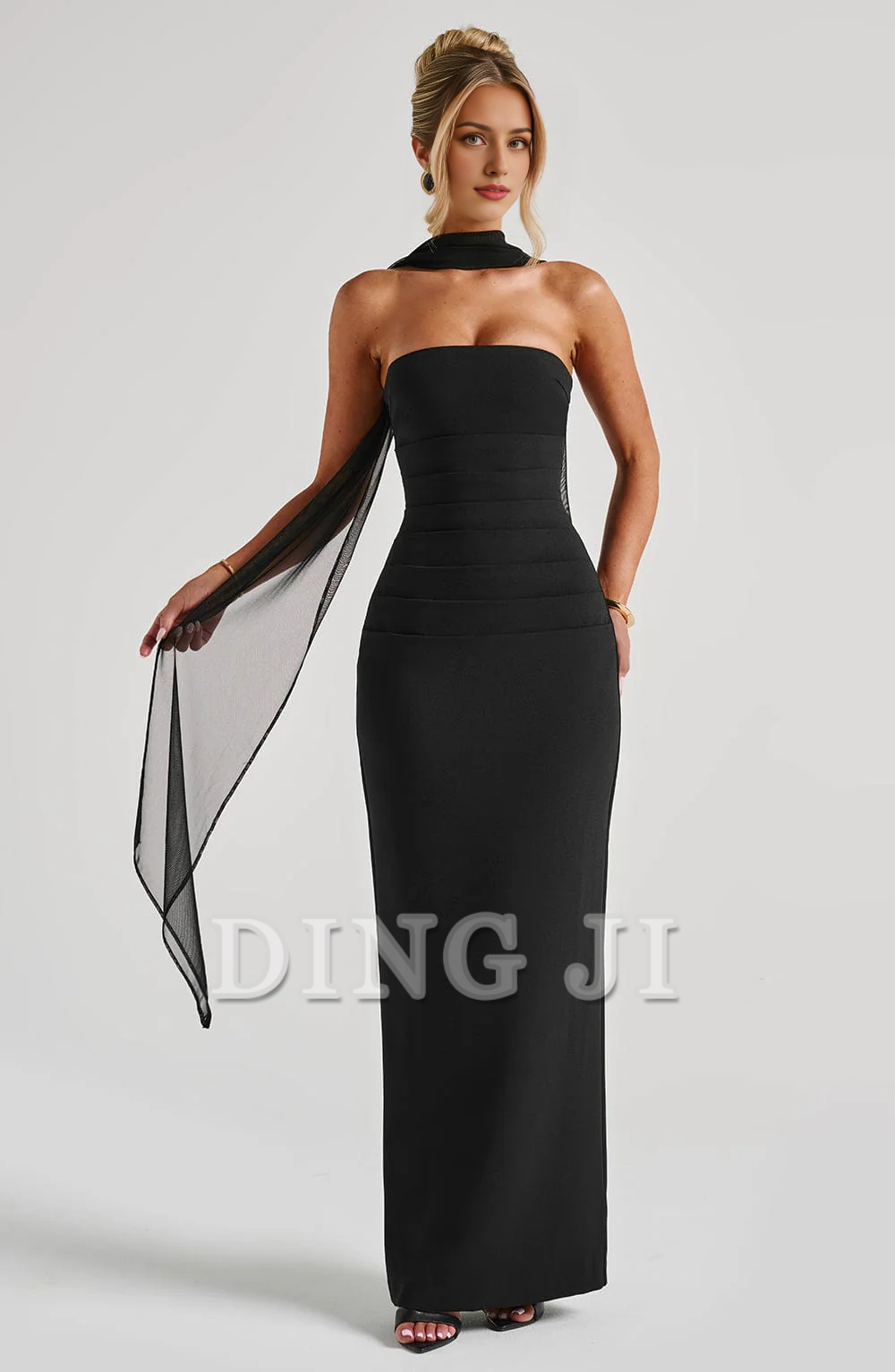 DingJiDress Bridesmaid Dresses Strapless Pleated Split to the Back Cultivate oneself Elegant Dresses Wedding Guests Dresses