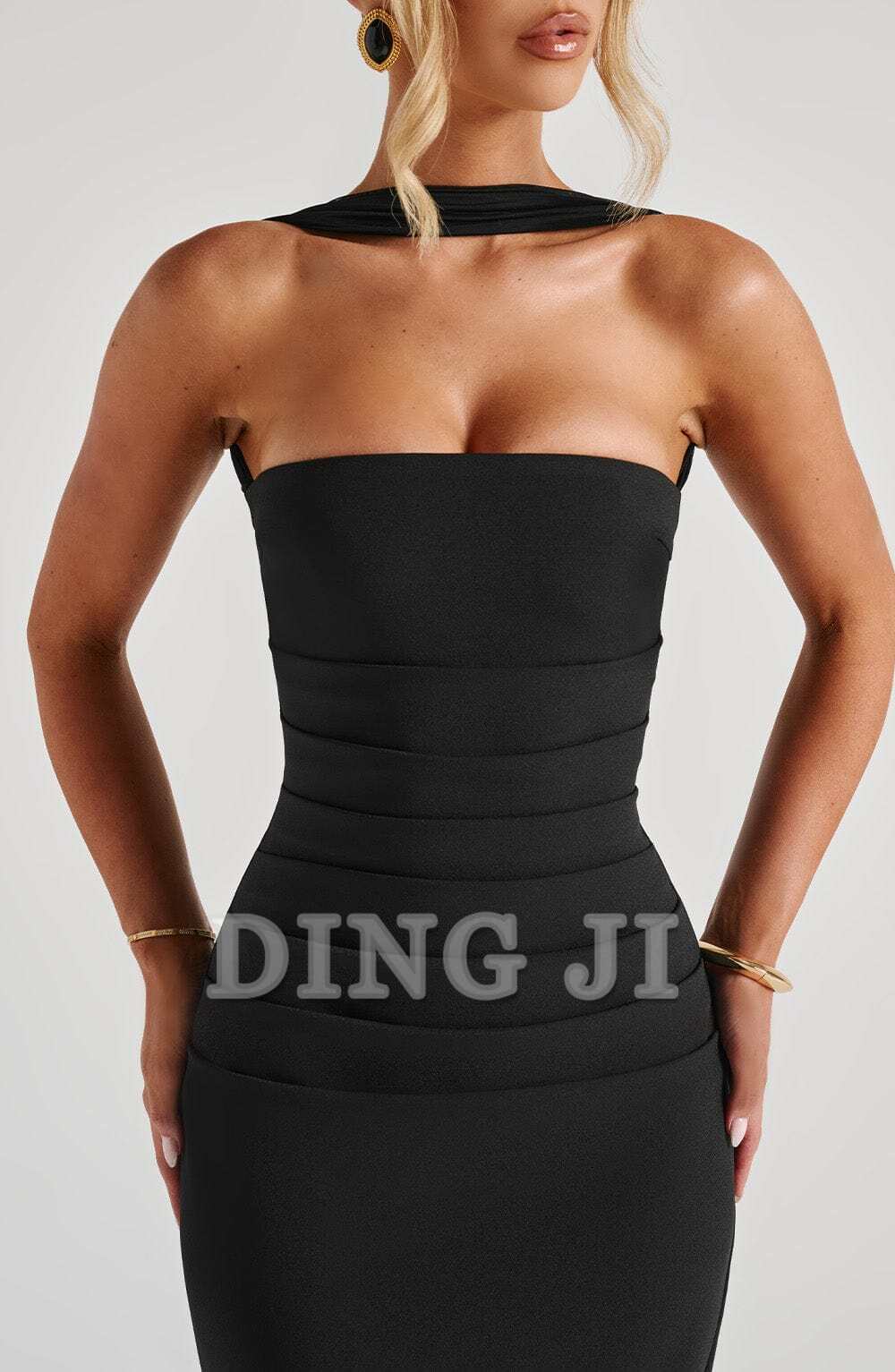 DingJiDress Bridesmaid Dresses Strapless Pleated Split to the Back Cultivate oneself Elegant Dresses Wedding Guests Dresses