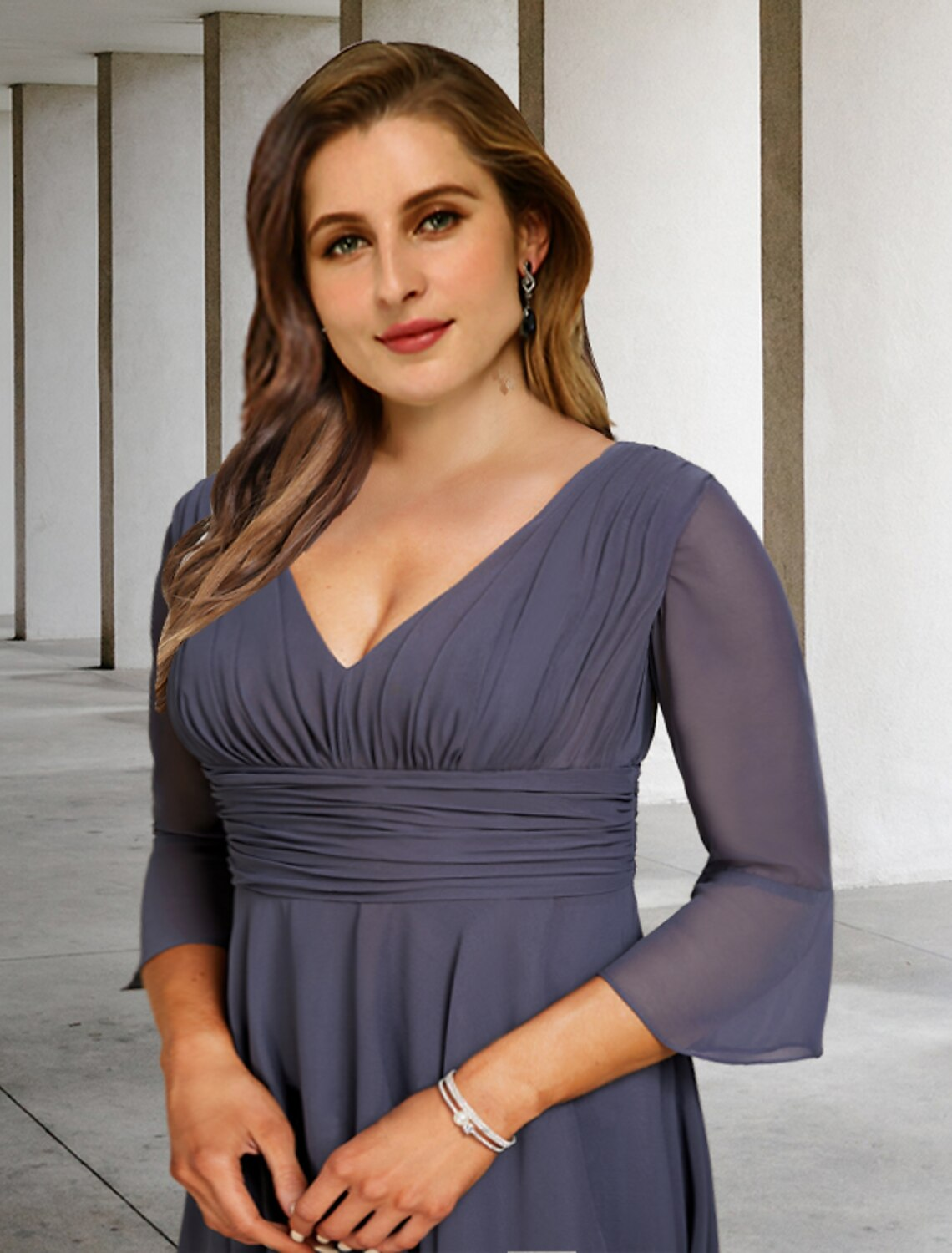 A-Line Mother of the Bride Dress Formal Church Party Elegant Scoop Neck Knee Length Lace Stretch Fabric Sleeve with Crystal Brooch