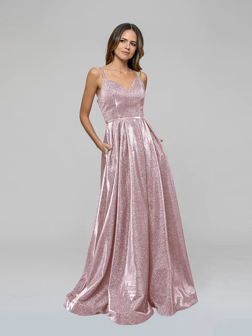 DingJiDress V-neck Sparkly A Line Long Prom Dresses Glitter Ball Gown