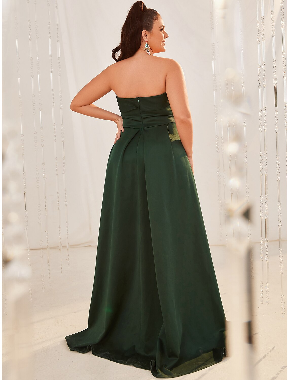 A-Line Wedding Guest Dresses Plus Size Dress Formal Sleeveless Strapless Organza with Slit