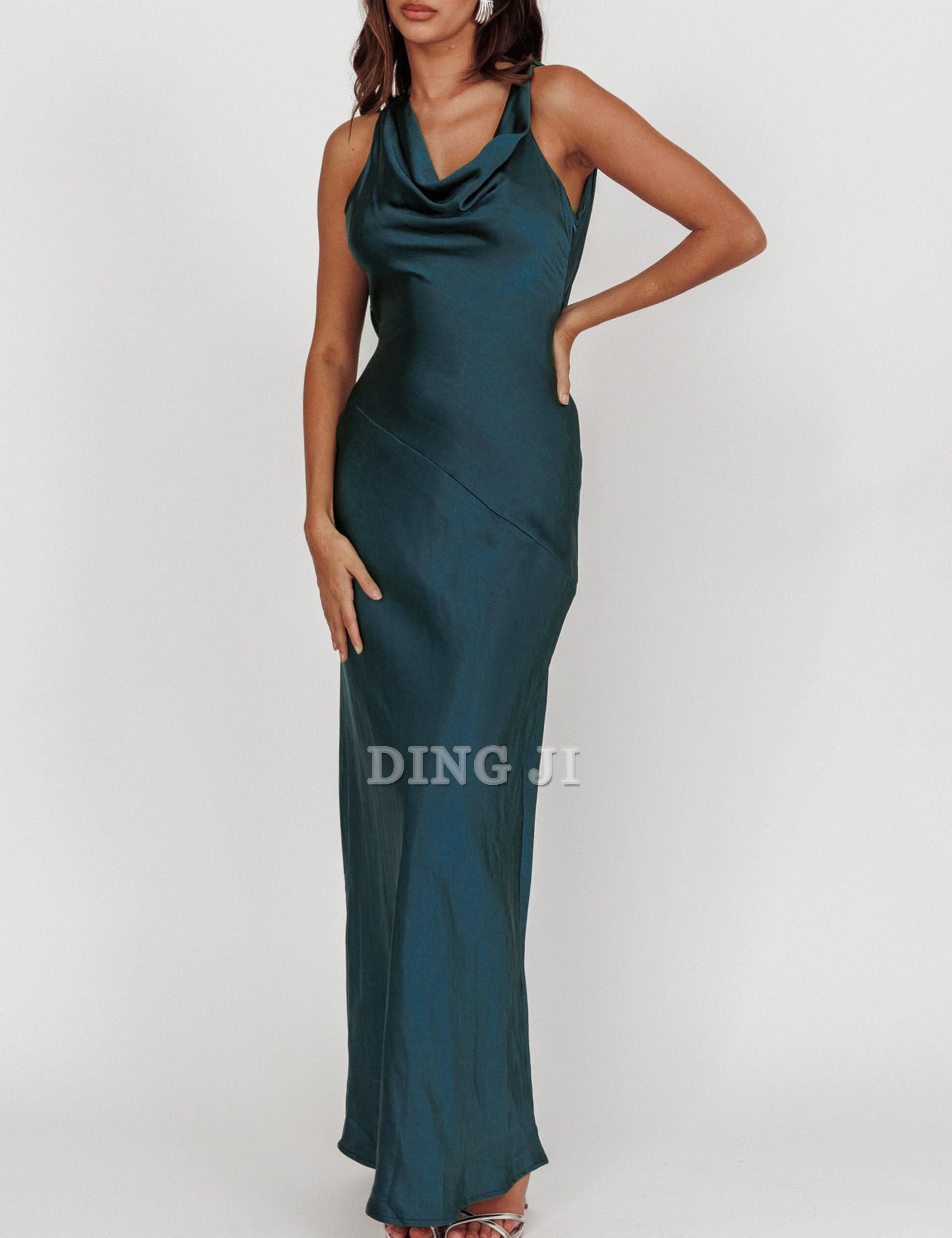 DingJiDress Bridesmaid Dresses Cowl Neck Sleeveless Backless Open Back Tie Back Formal Wear Dresses