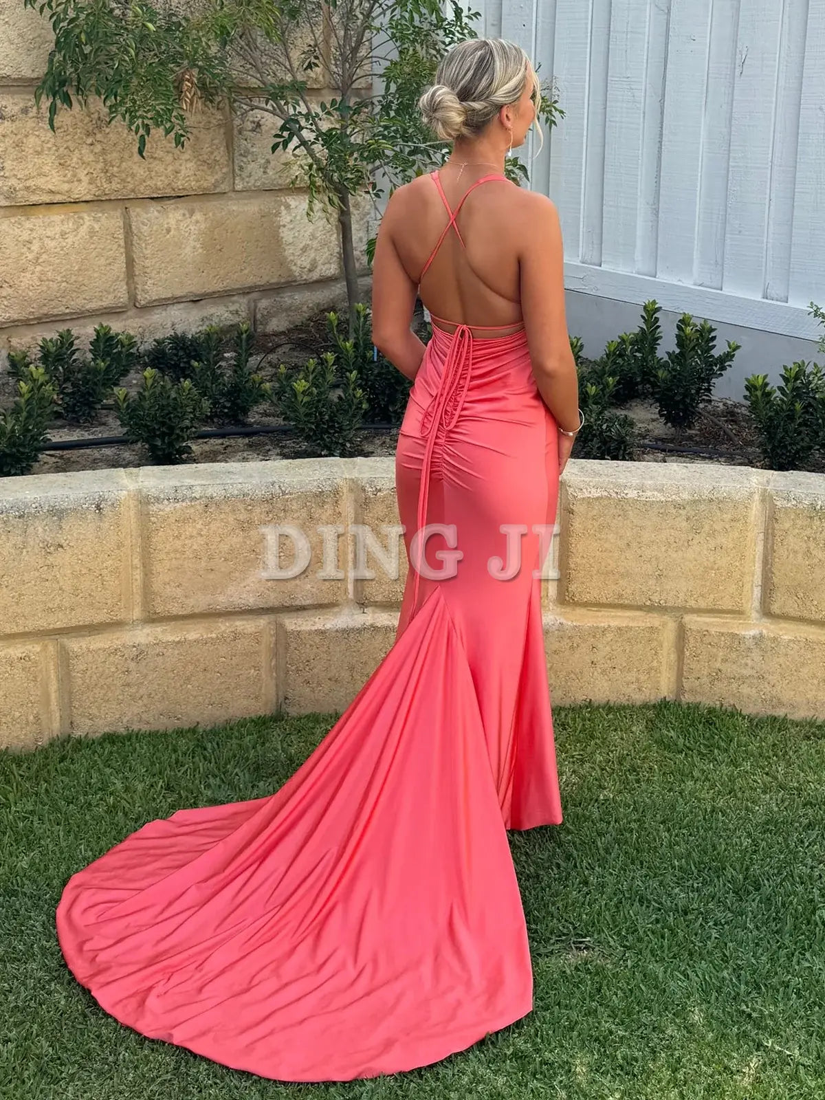 DingJiDress Charming Evening Dress Plunge Neck Mermaid Cultivate oneself Long Sweep Train Prom Dress Backless Formal Wear Dresses Wedding Guest Dresses