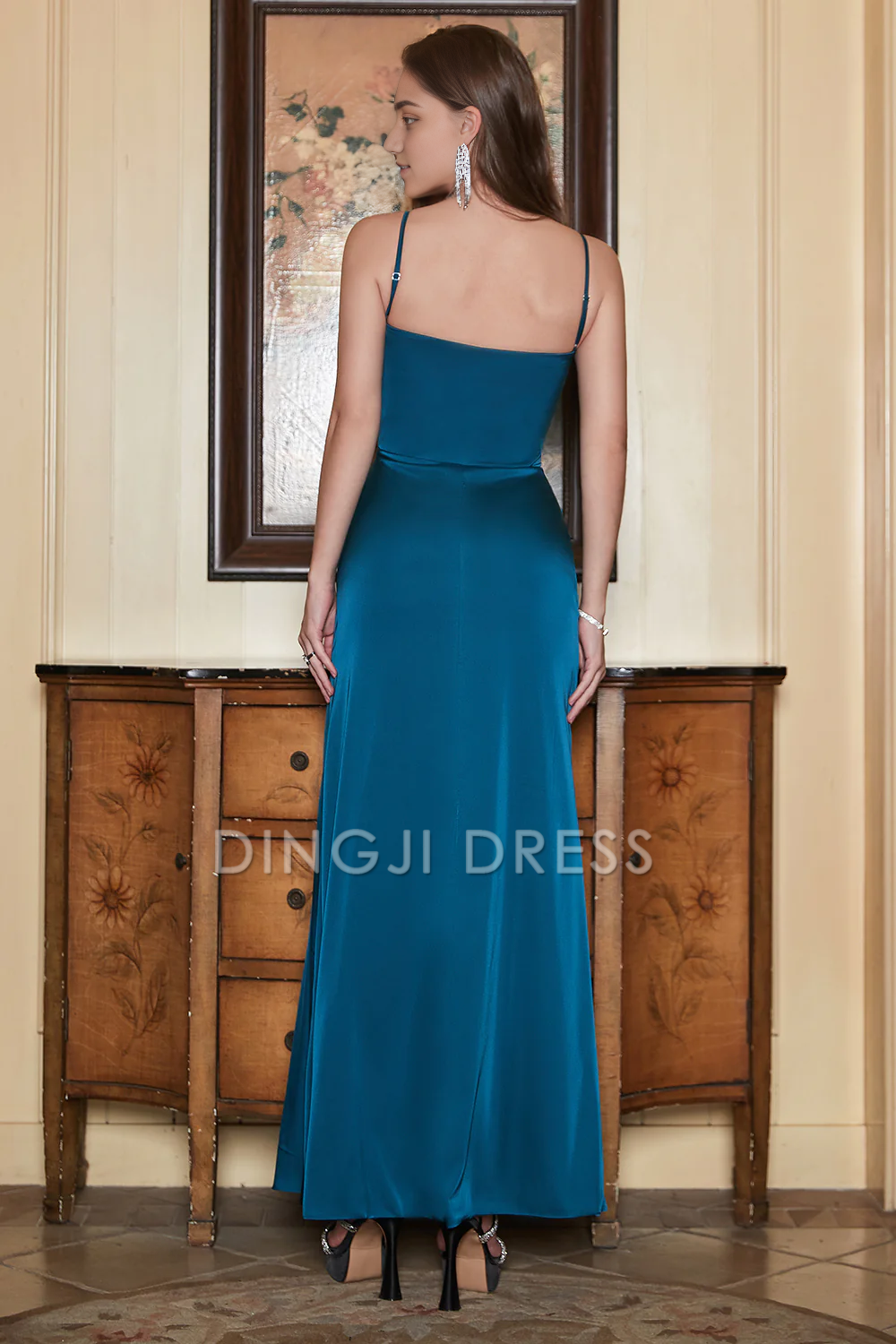 DingJiDress High Quality Dress Simple Sheath V Neck Spaghetti Straps Long Prom Dress