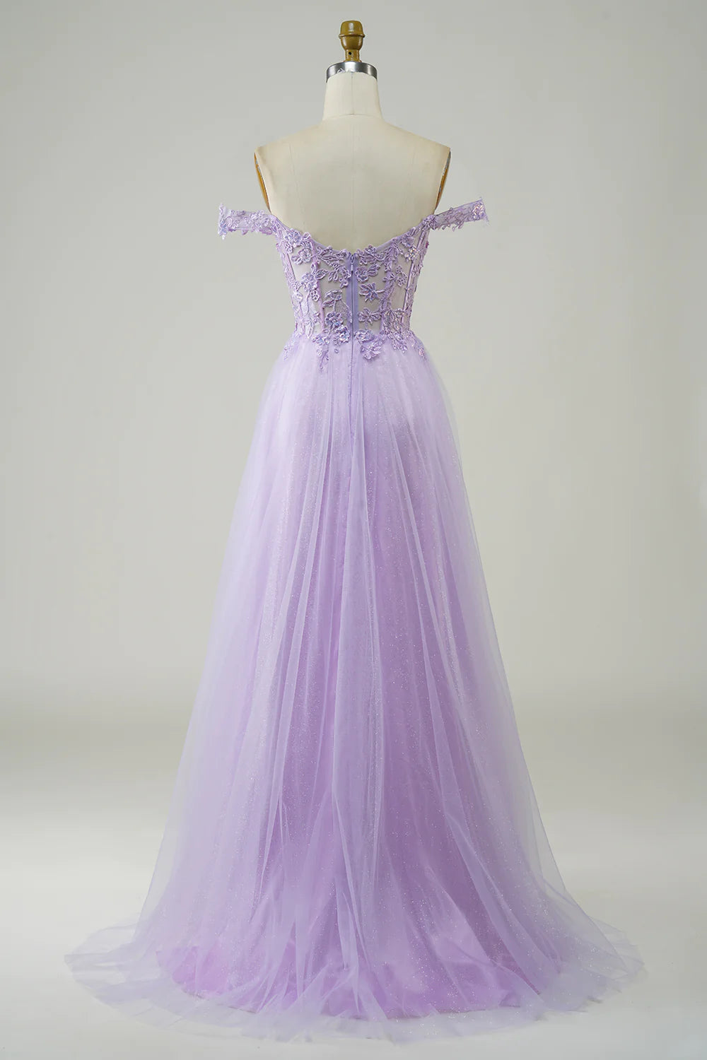 DingJiDress Purple Corset A-Line Long Tulle Prom Dress with Lace