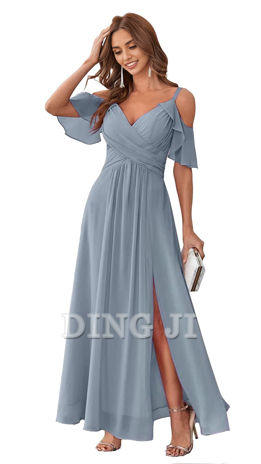 DingJiDress Bridesmaid Dresses Sweetheart Off Shoulder Chiffon Side Fork Elegant Long Formal Wear Dresses