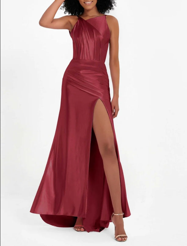 DingJiDress Evening Dress Elegant Sheath Backless Pleated High Slit Sweep Train Long Dress Fashion Formal Dress