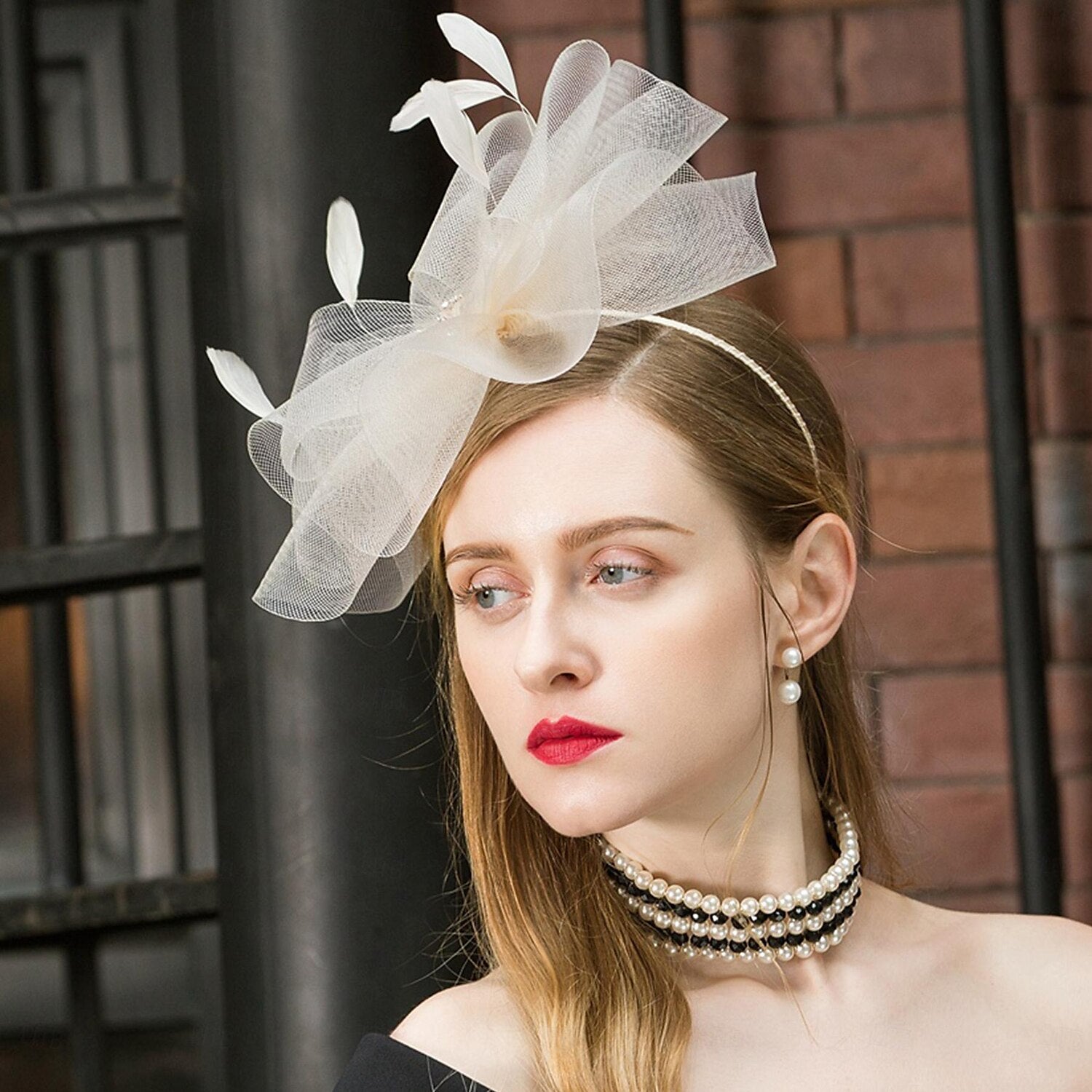 DingJiDress Headbands Hats Headwear Top Hat Veil Hat Wedding Tea Party Elegant Wedding With Bowknot Tulle Headpiece Headwear