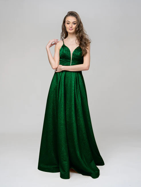 DingJiDress Spaghetti Strap Metallic Glitter Sweetheart Prom Dresses