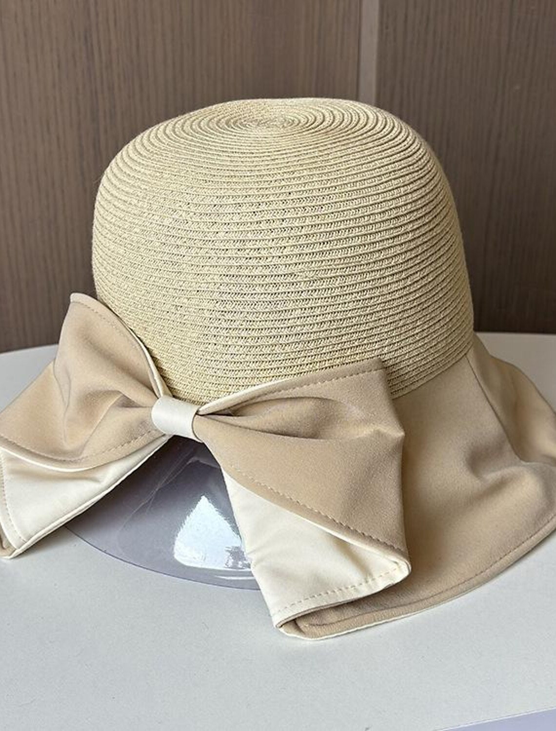 DingJiDress Hats Headwear Straw Bucket Hat Straw Hat Sun Hat Casual Holiday Elegant Retro With Bowknot Pure Color Headpiece Headwear