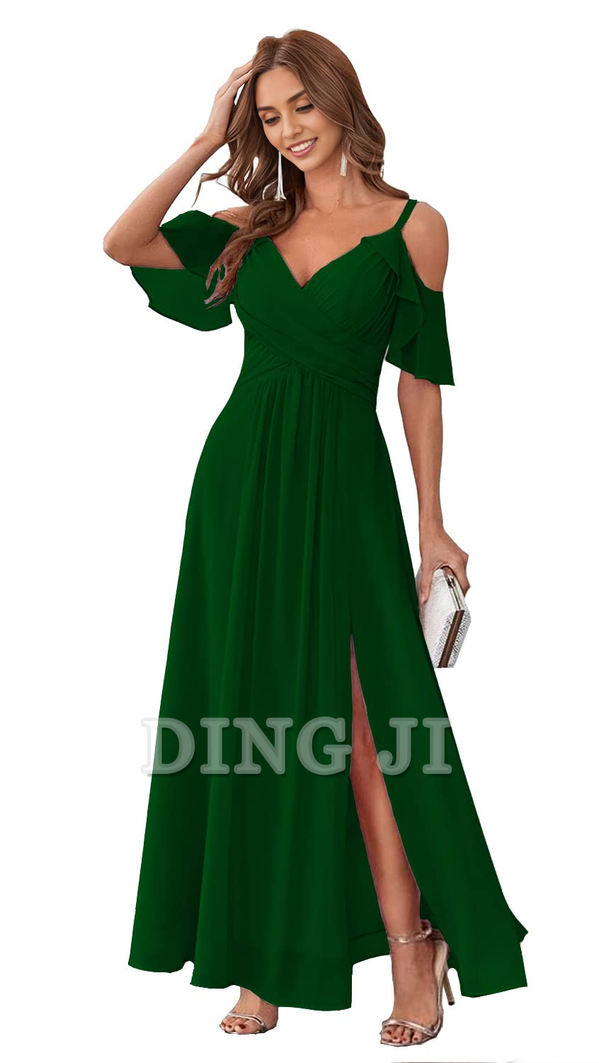 DingJiDress Bridesmaid Dresses Sweetheart Off Shoulder Chiffon Side Fork Elegant Long Formal Wear Dresses