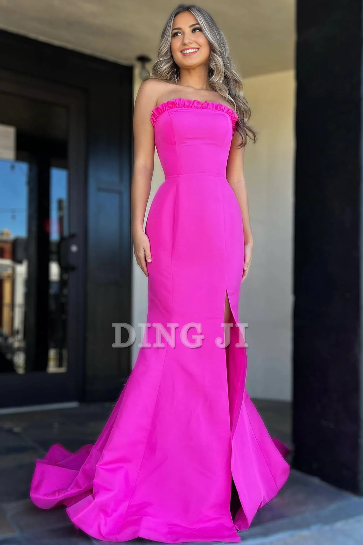 DingJiDress Evening Dress Strapless Ruffle Mermaid Cultivate oneself Side Fork Long Prom Dress Elegant Dignified Formal Women's Dresses Wedding Guest Dresses