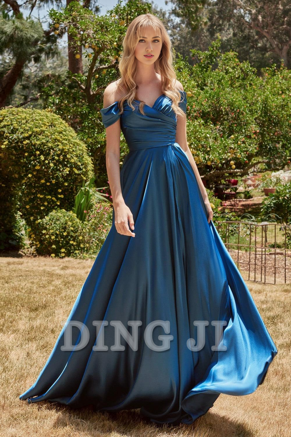 DingJiDress Bridesmaid Dresses Flowy A-line Ruched Bodice Flaunts Sweetheart Neckline Off Shoulder Sleeves Side Fork Plus Size Dress Wedding Guests Dresses