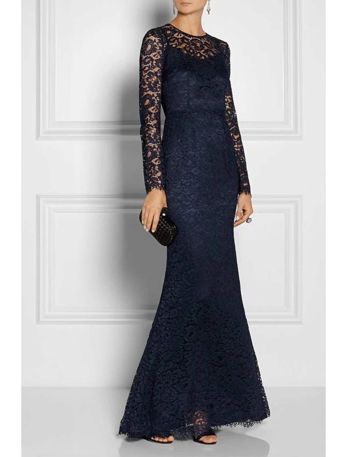 Mermaid / Trumpet Mother of the Bride Dress Wedding Guest Simple Elegant Jewel Neck Floor Length Lace Long Sleeve No with Appliques