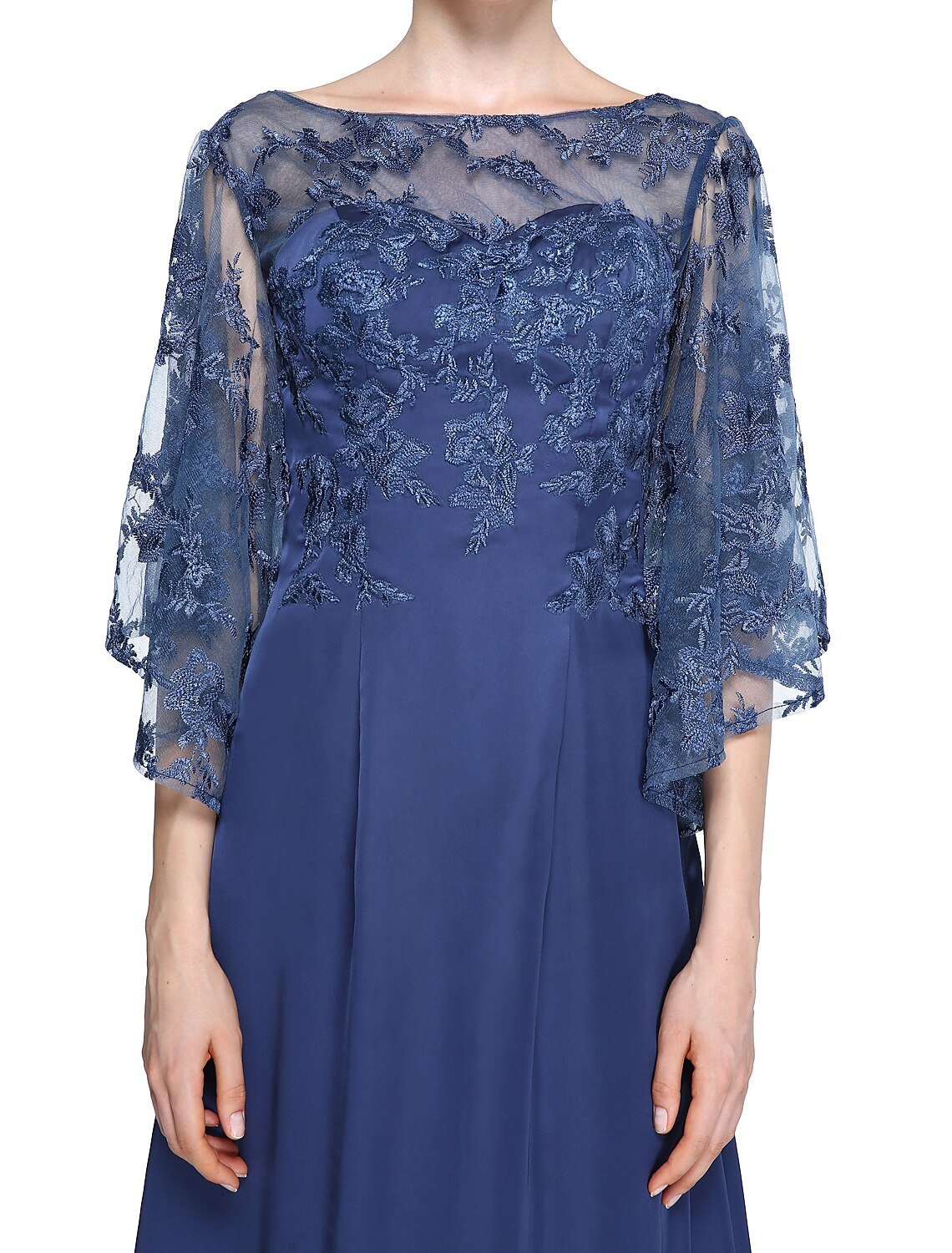 Mother of the Bride Dress Elegant Neck Ankle Length Chiffon Lace Half Sleeve with Lace