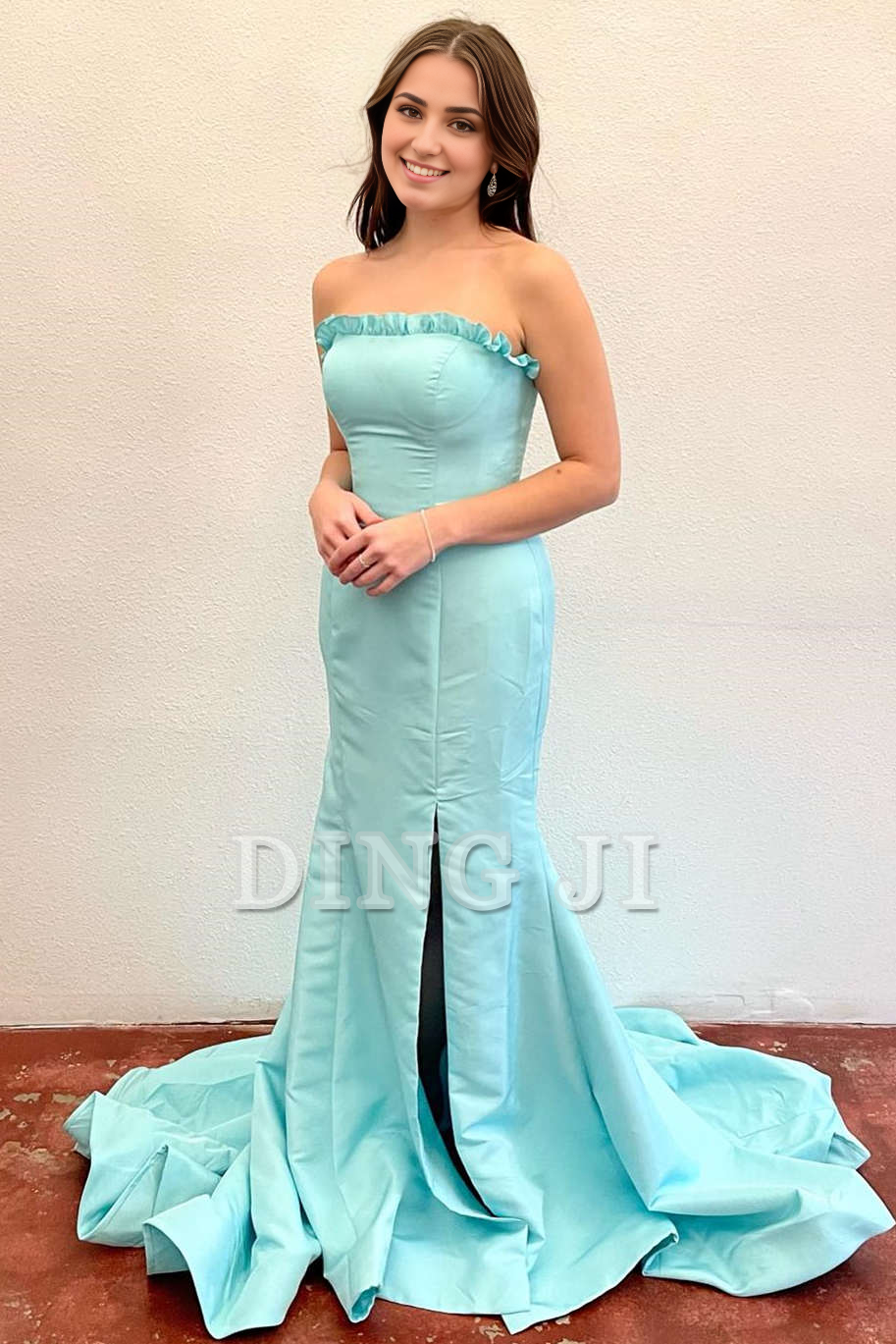DingJiDress Evening Dress Strapless Ruffle Mermaid Cultivate oneself Side Fork Long Prom Dress Elegant Dignified Formal Women's Dresses Wedding Guest Dresses
