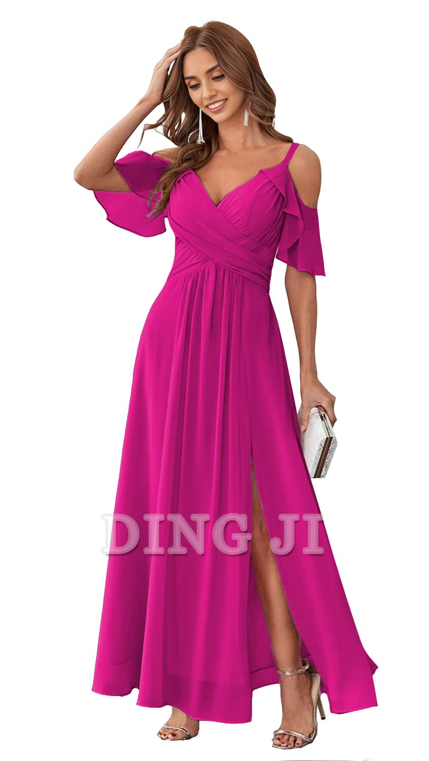 DingJiDress Bridesmaid Dresses Sweetheart Off Shoulder Chiffon Side Fork Elegant Long Formal Wear Dresses