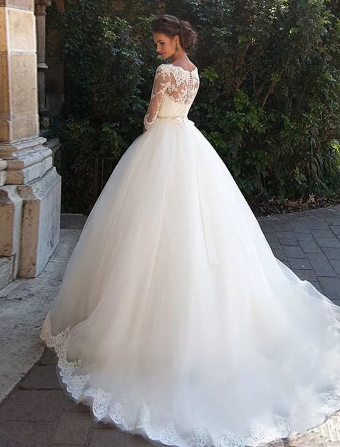 Engagement Formal Wedding Dresses Ball Gown Half Sleeve Lace With Appliques